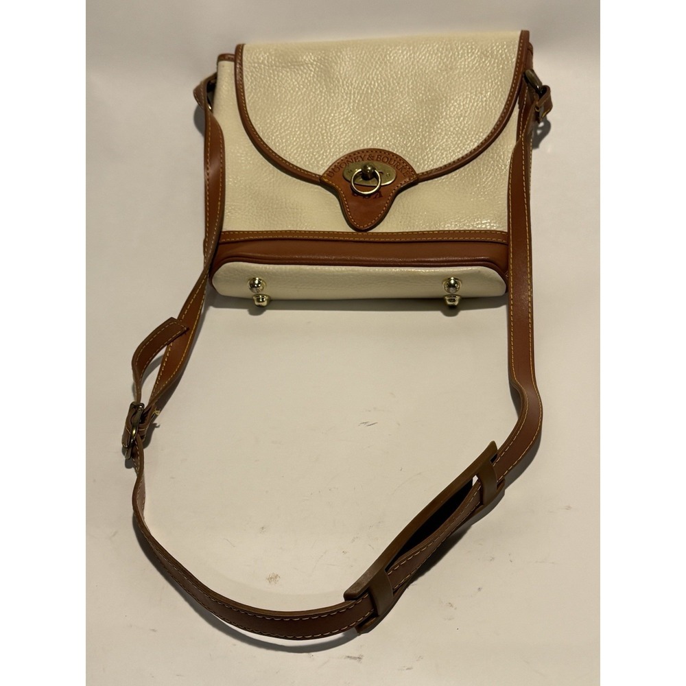 Dooney & Bourke Leather Cross Body Purse White With Brown Trim Vintage EUC